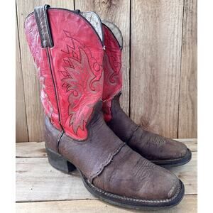 Ariat HH Roper Boots Cowboy Square Toe Western Red Fancy Embroidered Men's 10 M